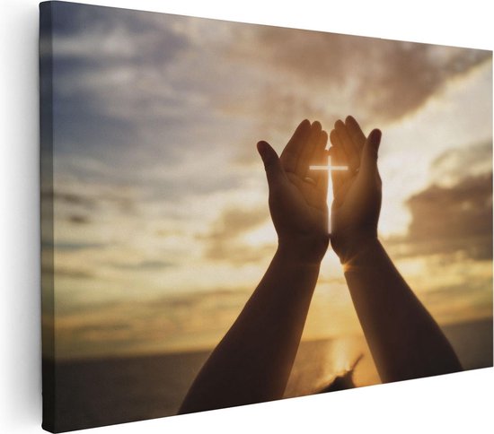 Artaza - Peinture sur toile - Croix chrétienne dans les mains - 30 x 20 - Klein - Photo sur toile - Impression sur toile