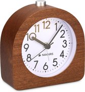 Navaris analoge klassieke houten wekker - Retro tafelklok met alarm, sluimerfunctie en verlichting - Halfrond ontwerp - Bruin met witte wijzerplaat