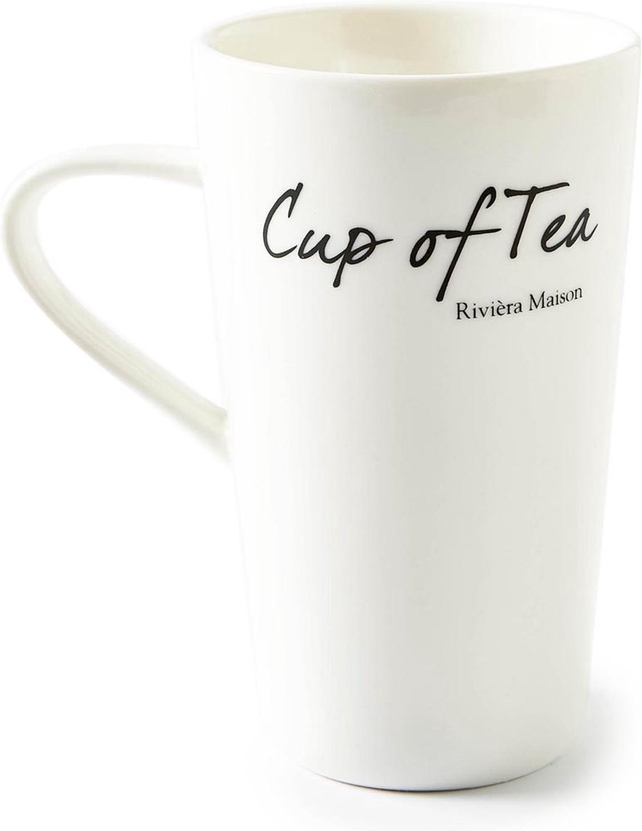 Riviera Maison theemok met oor, theebeker met tekst - Classic Cup of Tea Mug - Wit - Porselein - 440 ml - 1 stuk - Riviera Maison
