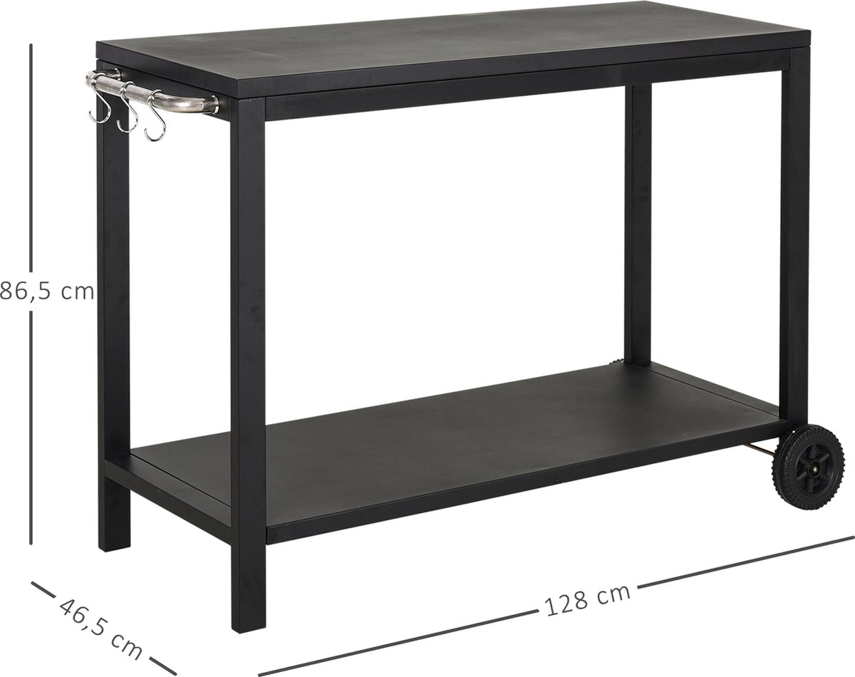 HOMCOM Keukenwagen, serveerwagen, serveerwagen met plank, 4 wielen, modern MDF, rubberhout, wit, 60 x 40 x 84 cm