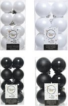 Kerstversiering kunststof kerstballen kleuren mix zwart/ winter wit 4 en 6 cm pakket van 80x stuks
