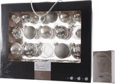 Kerstversiering glazen kerstballen pakket 5-6-7 cm zilver mix 42x stuks met zilverkleurige haakjes