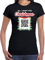 Kerst QR code kerstshirt All I want: Alleen maar zuipen dames zwart - Bellatio Christmas sweaters XL