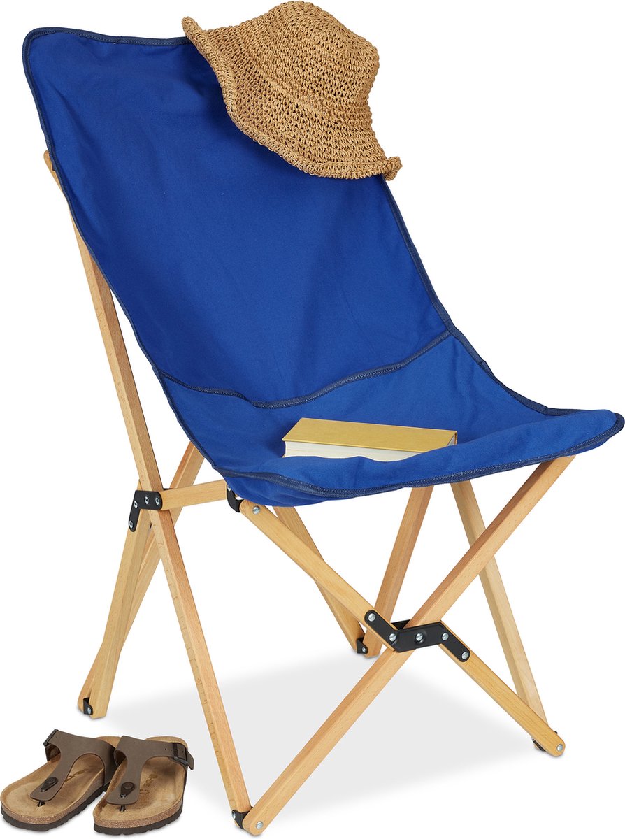 Relaxdays houten campingstoel - inklapbaar - klapstoel tuin - vouwstoel balkon - visstoel