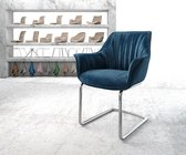 Gestoffeerde-stoel Keila-Flex met armleuning sledemodel rond chrom fluweel blauw