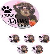 Onderzetters voor glazen - Rond - Quotes - Crazy dog lady - Spreuken - Hond - 10x10 cm - Glasonderzetters - 6 stuks