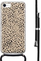 iPhone 8/7 hoesje met koord - Stippen bruin abstract | Apple iPhone 8 crossbody case | Zwart, Transparant | Geen opdruk