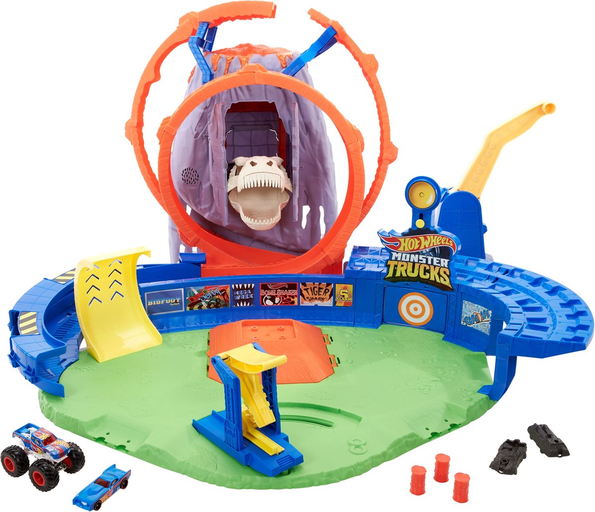 Bol.com Hot Wheels Monster Truck speelset - Monstertruck T-Rex Vulkaan arena Large Playset garage aanbieding
