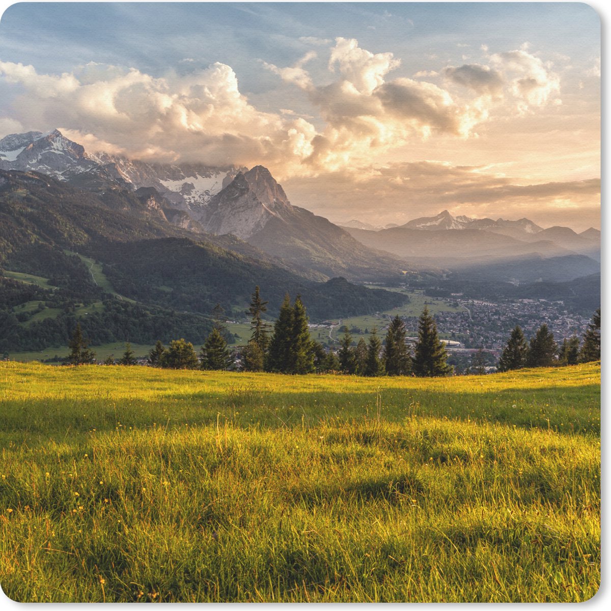 Muismat 30x30 cm - Mousepad Alpen - Zonsondergang - Berg - Muismatten