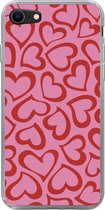 Geschikt voor iPhone SE 2020 hoesje - Een illustratie van behang met rode hartjes - Siliconen Telefoonhoesje