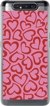 Geschikt voor Samsung Galaxy A80 hoesje - Een illustratie van behang met rode hartjes - Siliconen Telefoonhoesje