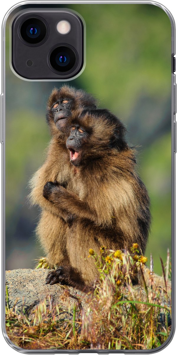 Telefoonhoesje Geschikt voor iPhone 13 mini hoesje - Apen - Planten - Stenen - Familie - Siliconen Telefoonhoesje Telefoonhoesje
