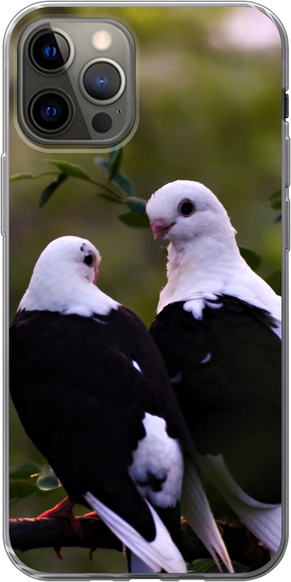 Telefoonhoesje Geschikt voor iPhone 13 Pro hoesje - Vogels - Tak - Bladeren - Siliconen Telefoonhoesje Telefoonhoesje