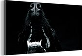 Wanddecoratie Metaal - Aluminium Schilderij Industrieel - Dierenprofiel hond met open bek in zwart-wit - 80x40 cm - Dibond - Foto op aluminium - Industriële muurdecoratie - Voor de woonkamer/slaapkamer