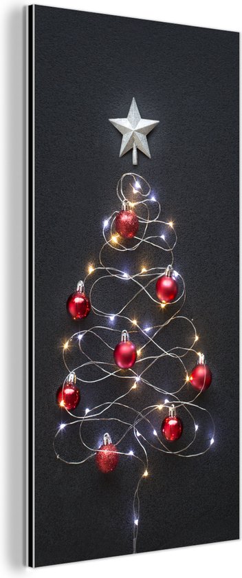 Wanddecoratie Metaal - Aluminium Schilderij - Kerstboom gemaakt van lichten