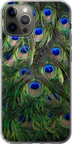 Geschikt voor iPhone 13 Pro hoesje - Close-up van veren van een pauw - Siliconen Telefoonhoesje