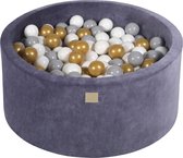 Ronde ballenbak VELVET 90x40 - Grijs-Blauw incl 300 ballen - Goud, Grijs, Wit | Ballenbakje.nl