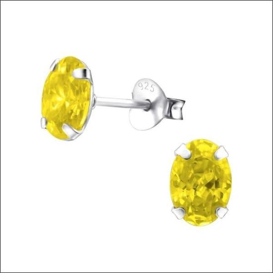 Aramat jewels ® - Ovale oorbellen met zirkonia 925 zilver geel 5mm x 7mm