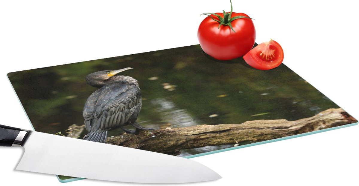 Glazen Snijplank - 28x20 - Vogel - Tak - Water - Dieren - Aalscholver - Snijplanken Glas