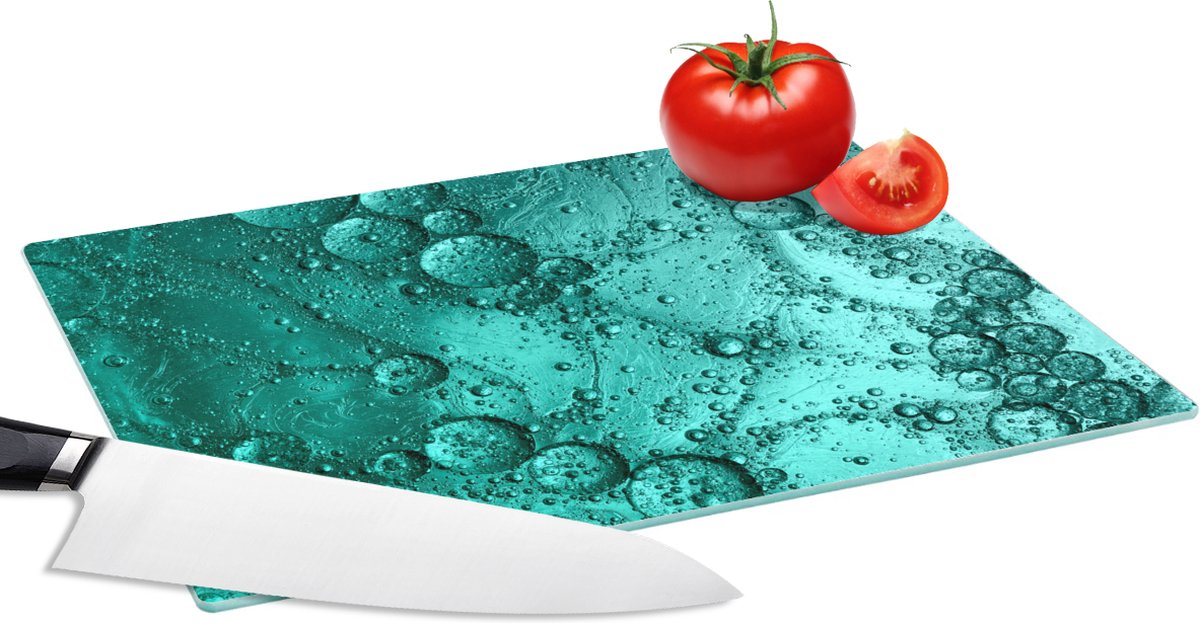 Glazen Snijplank - 28x20 - Druppels op een turquoise achtergrond - Snijplanken Glas