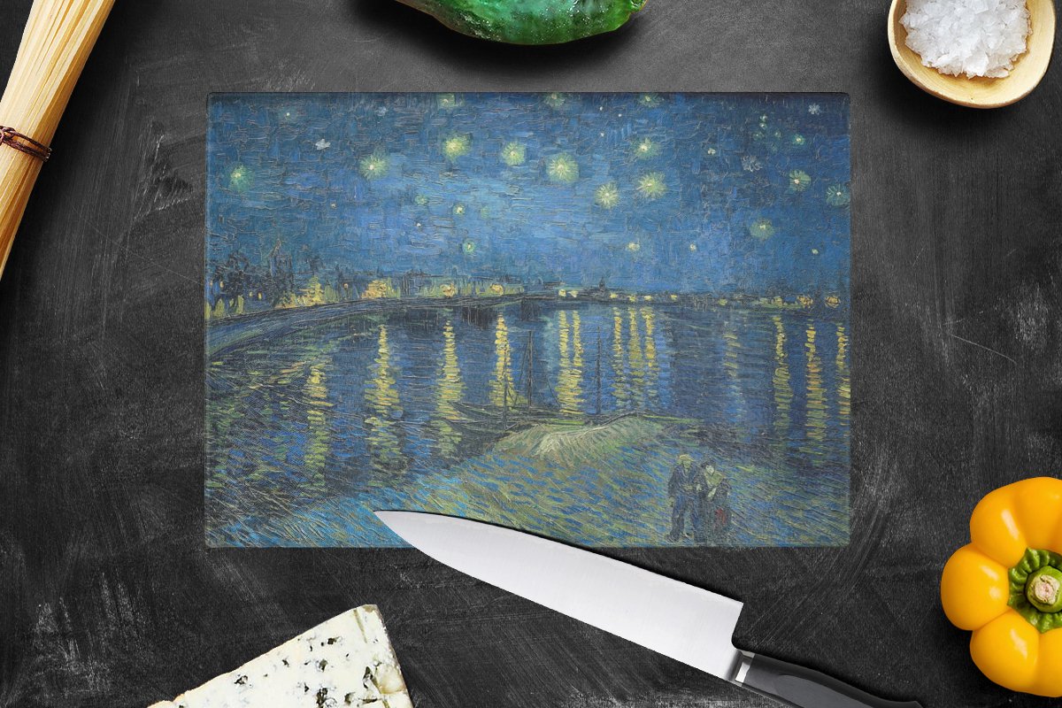Glazen Snijplank - 28x20 - De Sterrennacht - Vincent van Gogh - Snijplanken Glas