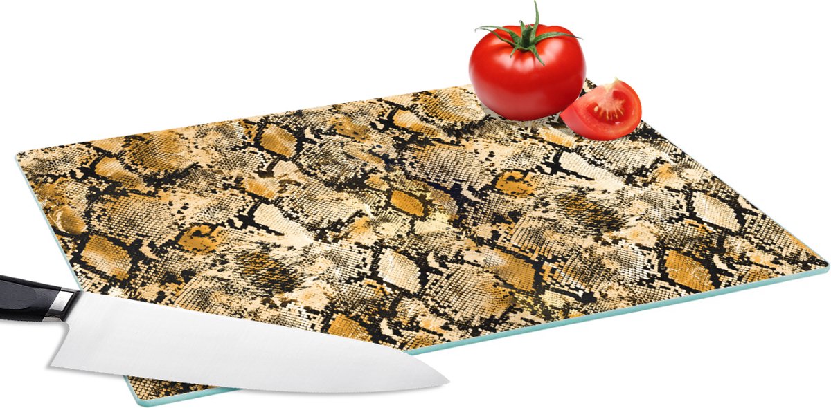 Glazen Snijplank - 39x28 - Dierenprint - Slang - Goud - Snijplanken Glas