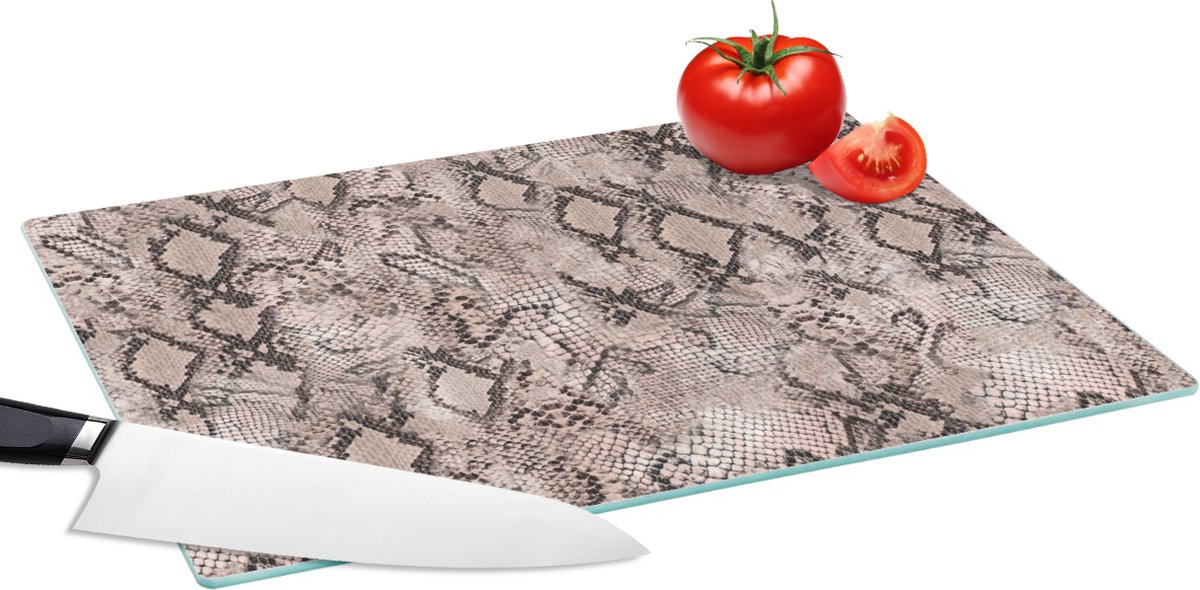 Glazen Snijplank - 39x28 - Dierenprint - Slang - Zwart - Grijs - Snijplanken Glas