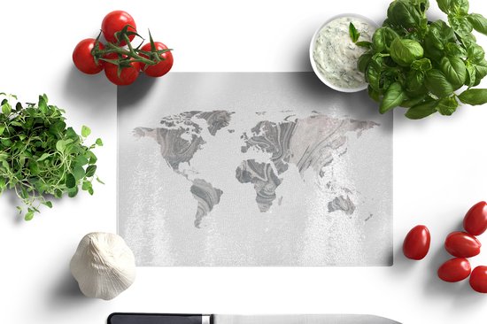 Planche à découper en Verres - 28x20 - Wereldkaart - Peinture - Grijs - Planches à découper en Glas