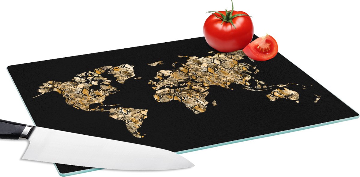 Glazen Snijplank - 39x28 - Wereldkaart - Slang - Design - Snijplanken Glas