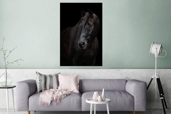Décoration murale Métal - Aluminium Peinture Industrielle - Cheval - Léger - Zwart - 80x120 cm - Dibond - Photo sur aluminium - Décoration murale industrielle - Pour le salon / chambre