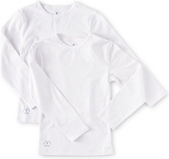 Little Label - Ondergoed Jongens - T-shirt - 2 Stuks - Model Basic Lange Mouwen - Wit - Basic Ondershirt Jongens - Zachte BIO Katoen