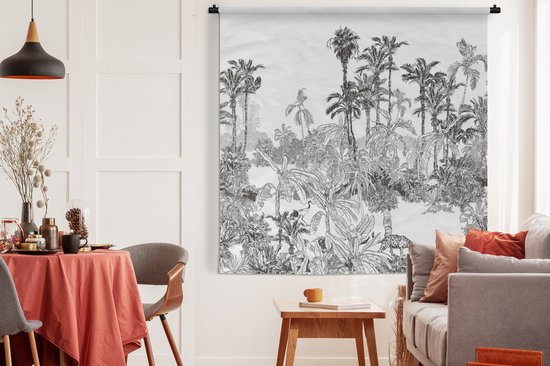 Tapisserie - Jungle - Zwart - Wit - 180x180 cm - Tapisserie