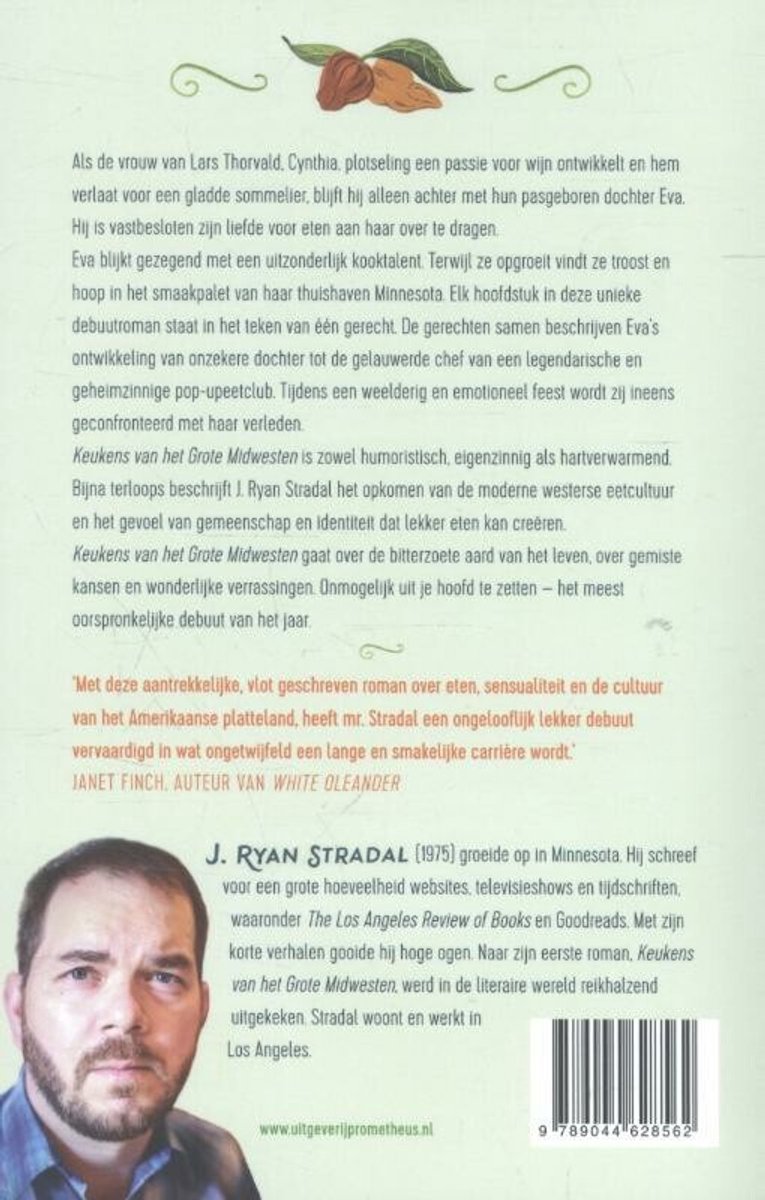 Achterkant van een boek met tekst en een foto van de auteur J. Ryan Stradal.