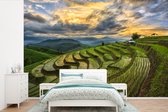 Behang - Fotobehang Een wolkenveld boven de rijstvelden van Thailand - Breedte 600 cm x hoogte 400 cm
