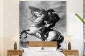 Behang - Fotobehang Illustratie van Napoleon Bonaparte in het zwart-wit op een paard - Breedte 195 cm x hoogte 240 cm