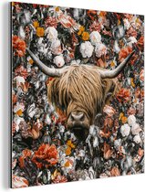 Décoration murale Métal - Peinture Aluminium - Scottish Highlander - Fleurs - Oranje - 20x20 cm