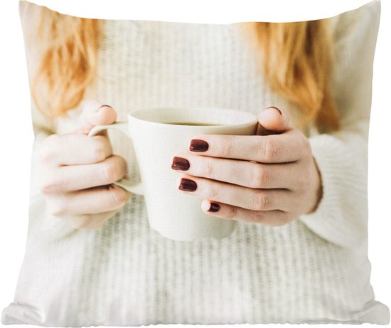 Sierkussens - Kussentjes Woonkamer - 40x40 cm - Vrouw - Trui - Koffie - Kerstversiering - Kerstdecoratie voor binnen - Woonkamer