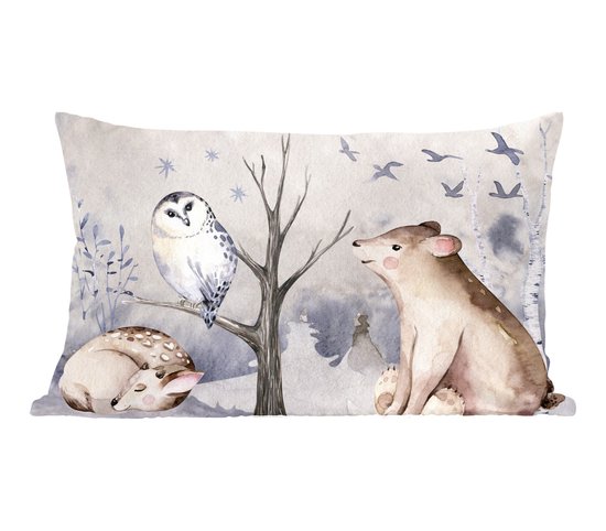 Sierkussens - Kussentjes Woonkamer - 60x40 cm - Winter - Hert - Uil - Beer - Kerstversiering - Kerstdecoratie voor binnen - Woonkamer