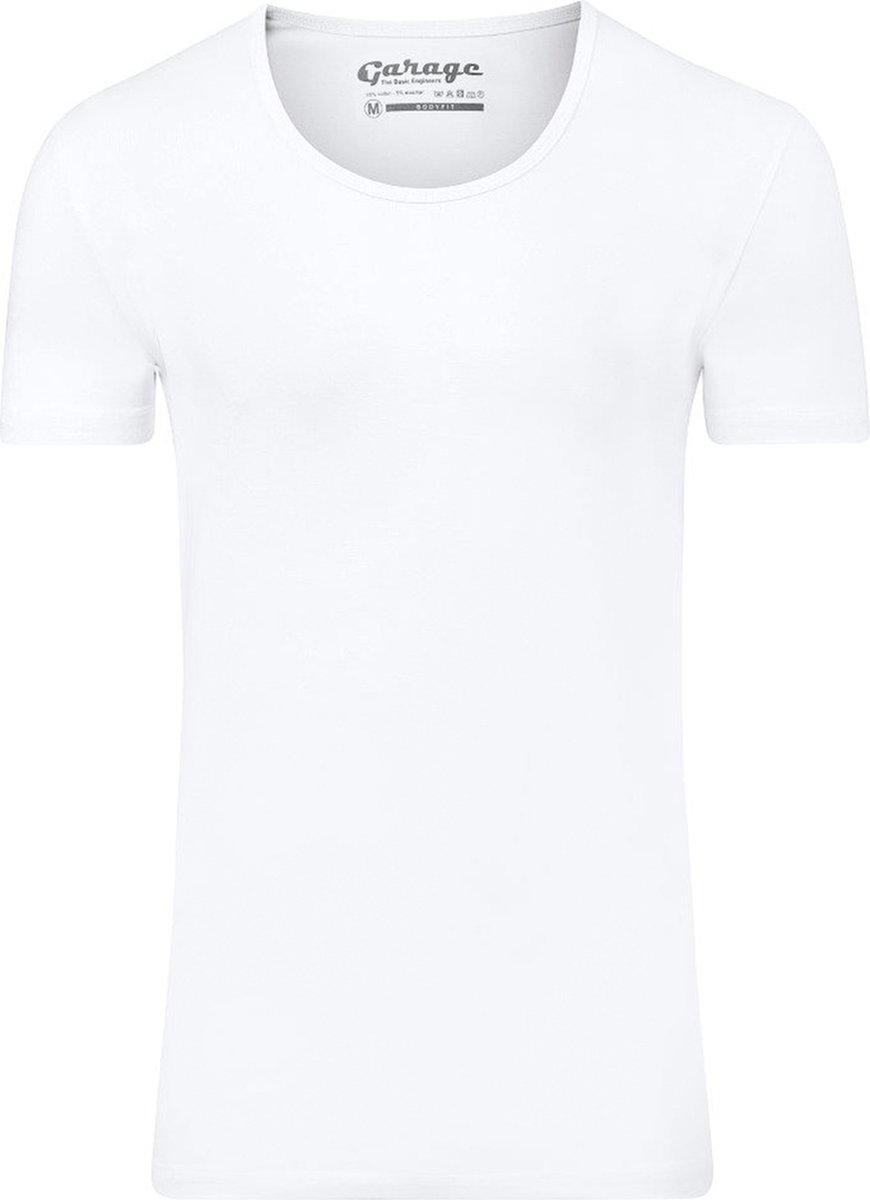 Garage 205 - Bodyfit T-shirt diepe ronde hals korte mouw wit XL 95% katoen 5% elastan