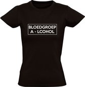 Bloedgroep Alcohol | Dames T-shirt | Zwart | Ijzer | Drank | Bier | Wijn | Kroeg | Feest | Festival