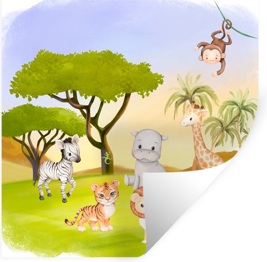 Kinderkamer Safari Thema Poster Dieren In De Bosjes Giraf Olifant Met Ballon En Bijtje Links Verwijderbare Muursticker Voor Babykamer Kinderkamer Safari Thema Poster Dieren In De Bosjes Giraf Olifant Met Ballon En Bijtje Links Verwijderbare Muursticker Voor Babykamer