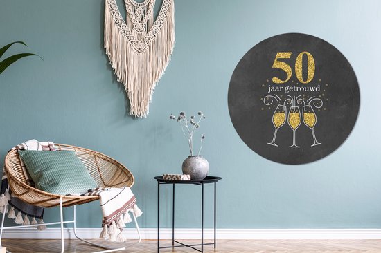 Cercle mural - Cercle mural - Mariage - Fête - 50 ans mariés - Aluminium - Dibond - ⌀ 90 cm - Intérieur et extérieur - Cadeau Saint Valentin