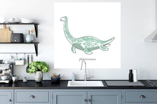 Muurstickers - Sticker Folie - Kinderkamer - Dinosaurus - Plesiosaurus - Jongetje - Meiden - Kids - 100x100 cm - Plakfolie - Muurstickers Kinderkamer - Zelfklevend Behang XXL - Zelfklevend behangpapier - Stickerfolie
