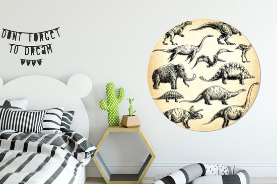 Illustration d'une collection de dinosaures Sticker papier peint cercle mural ⌀ 140 cm / cercle papier peint / cercle mural / cercle vivant - autocollant et découpe ronde