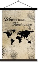 Wanddecoratie - Wereldkaart - Vintage - Quote - Schoolplaat - 40x60 cm - Textielposter - Textiel poster