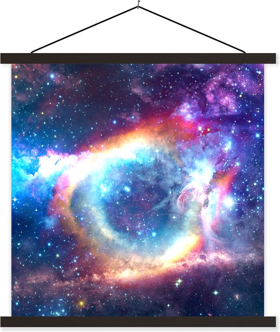 Posterhanger incl. Poster 40x40 cm - Schoolplaat - Ruimte - Regenboog - Kleuren - Textielposter - Zwarte latten