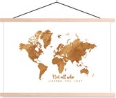 Wanddecoratie - Wereldkaart - Brons - Touw - Schoolplaat - 120x80 cm - Textielposter - Textiel poster