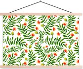 Posterhanger incl. Poster 120x80 cm - Schoolplaat - Jungle - Bladeren - Flora - Textielposter - Blanke latten