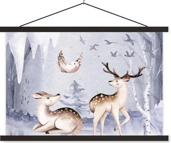 Affiche scolaire - Hiver - Cerf - Vogel - Neige - 120x80 cm - Lattes noires