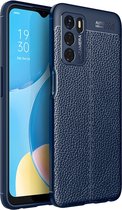 Oppo A16 / A16s / A54s Hoesje - MobyDefend TPU Gelcase - Lederlook - Navy Blauw - GSM Hoesje - Telefoonhoesje Geschikt Voor: Oppo A16 / Oppo A16s / Oppo A54s